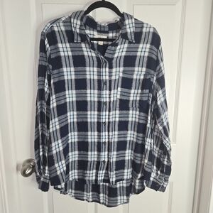 Style & Co. Navy and White Plaid Button Down Shirt